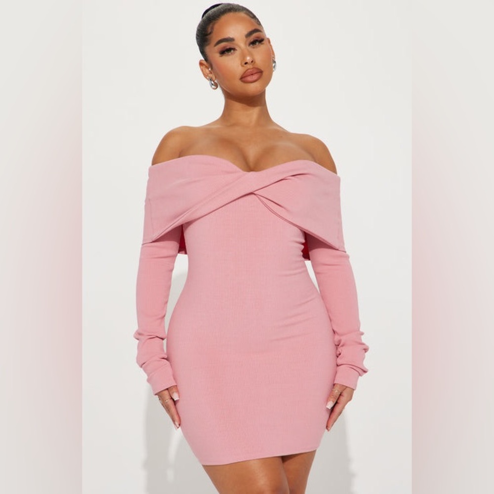 Fashion Nova Pink Off-Shoulder Bodycon Dress Vivianna Snatched Mini Dress